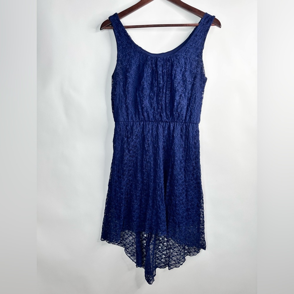 Navy Blue Juniors Love Reign‎ Lined Hi-low sleeveless Lace Dress size L
